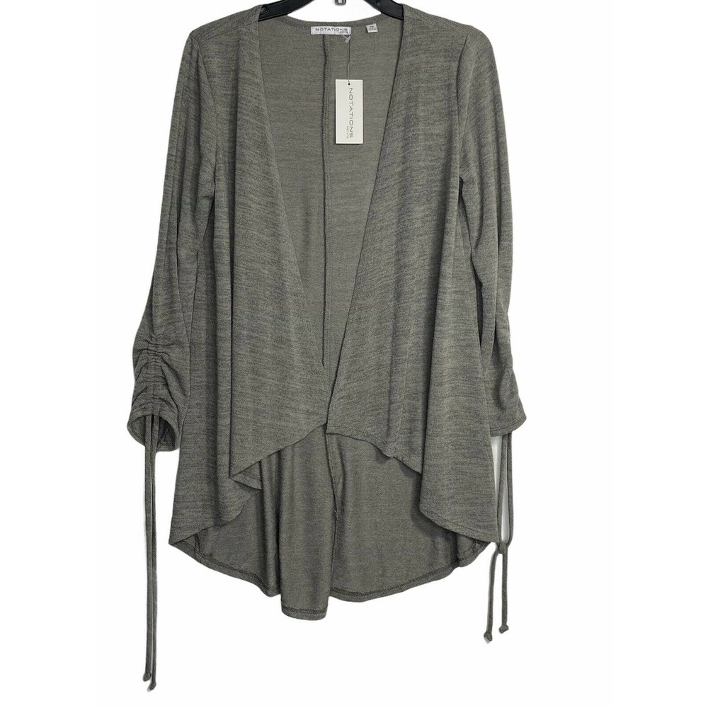Notations Olive Gray Open-Front Draped Cardigan